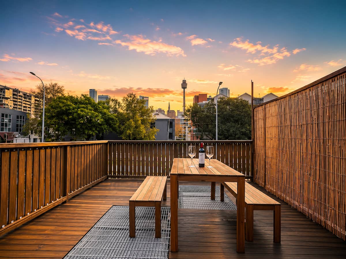 Rooftop terrace at golden hour